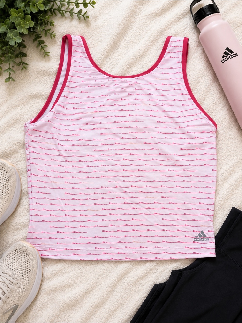 Adidas Pink Striped Built-In Bra Tank Top | Women’s Athletic Workout Top